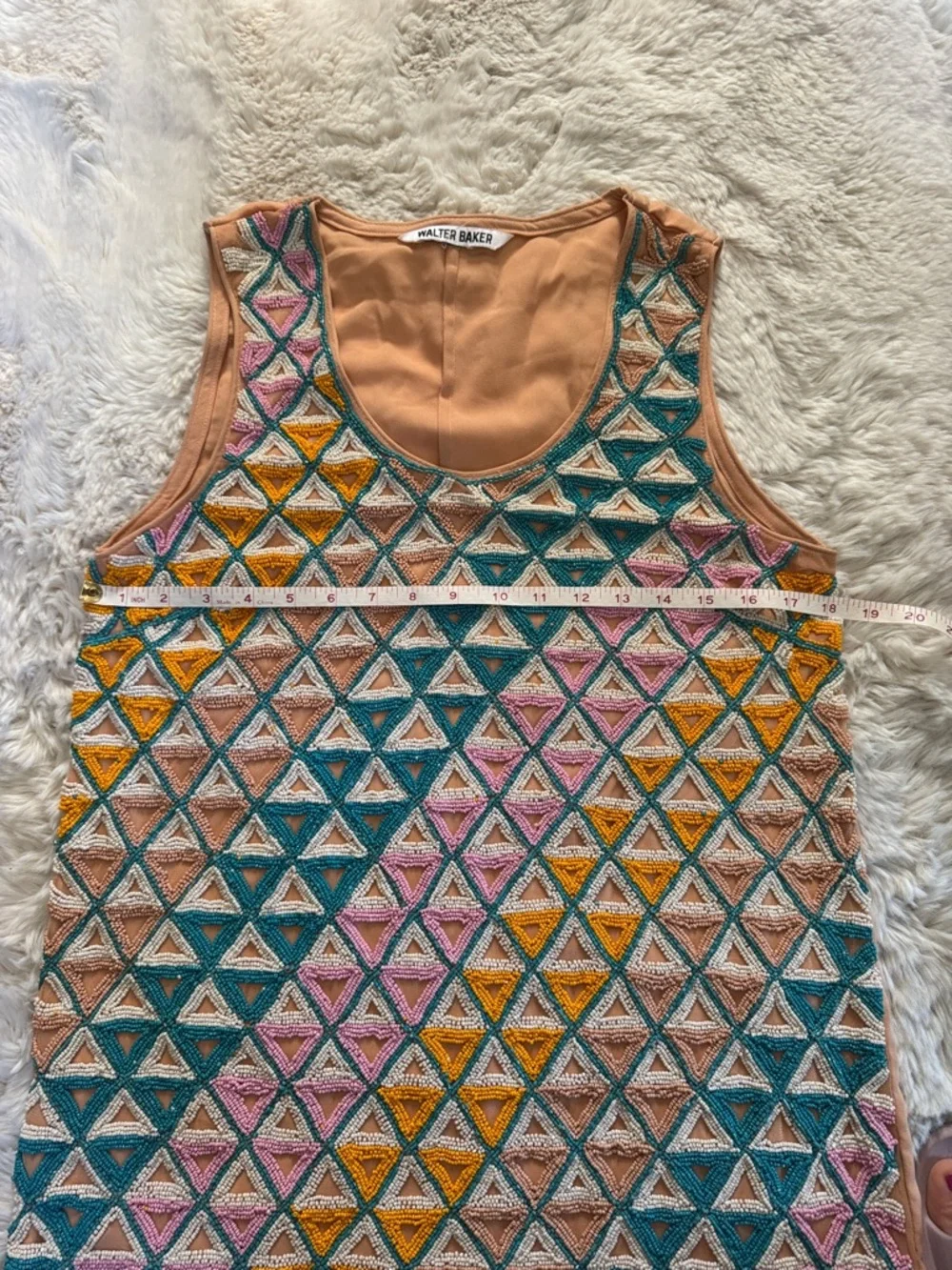 Walter Baker Teal Pink Mustard Triangle Beaded Mini Dress - Picture 3 of 9